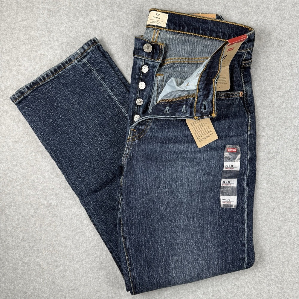 Levi's 501 Curve Jeans Womens 30x30 High Rise Straight Leg Stretch Dark Wash NWT